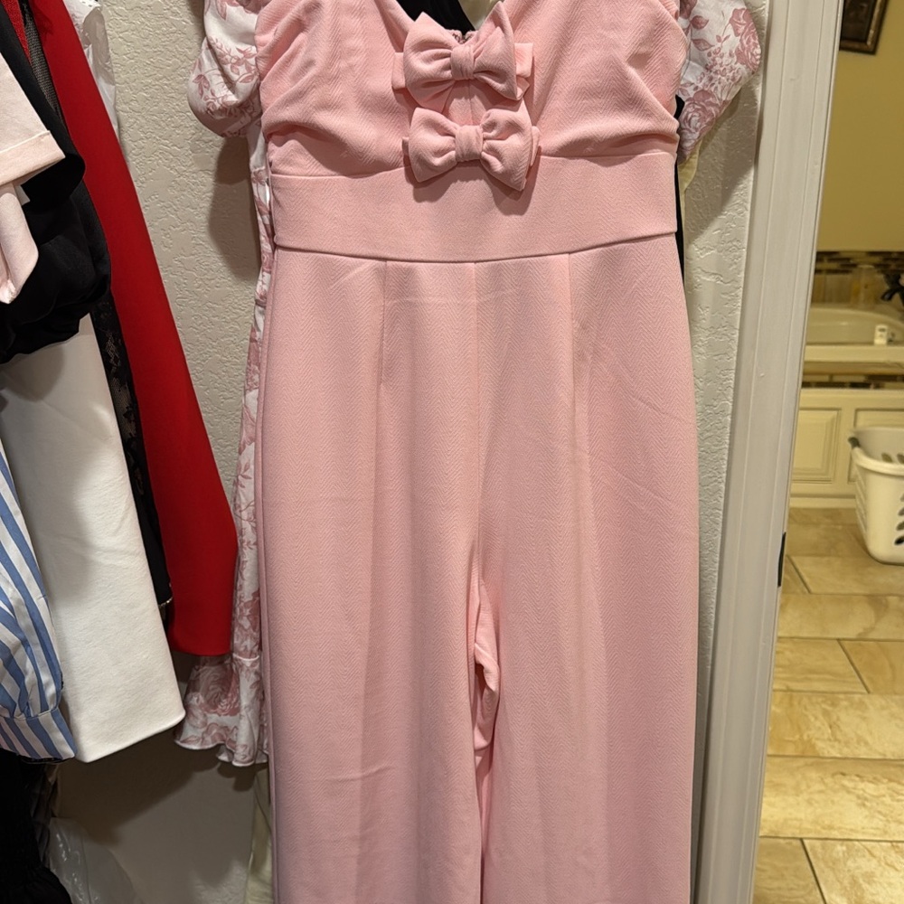 Pink Jumpsuit with Bow Accents